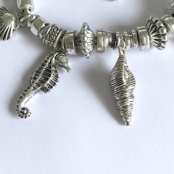 Seahorse Sea Life Charm Bracelet Shells Silver Plated Island 8-11" Plus Size - Picture 6 of 10
